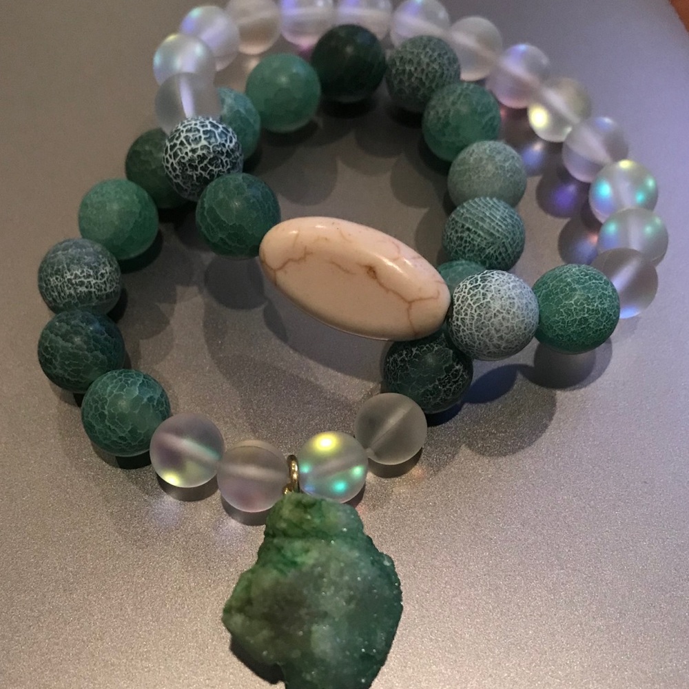 Fun stone and Aura Stretch Bracelets